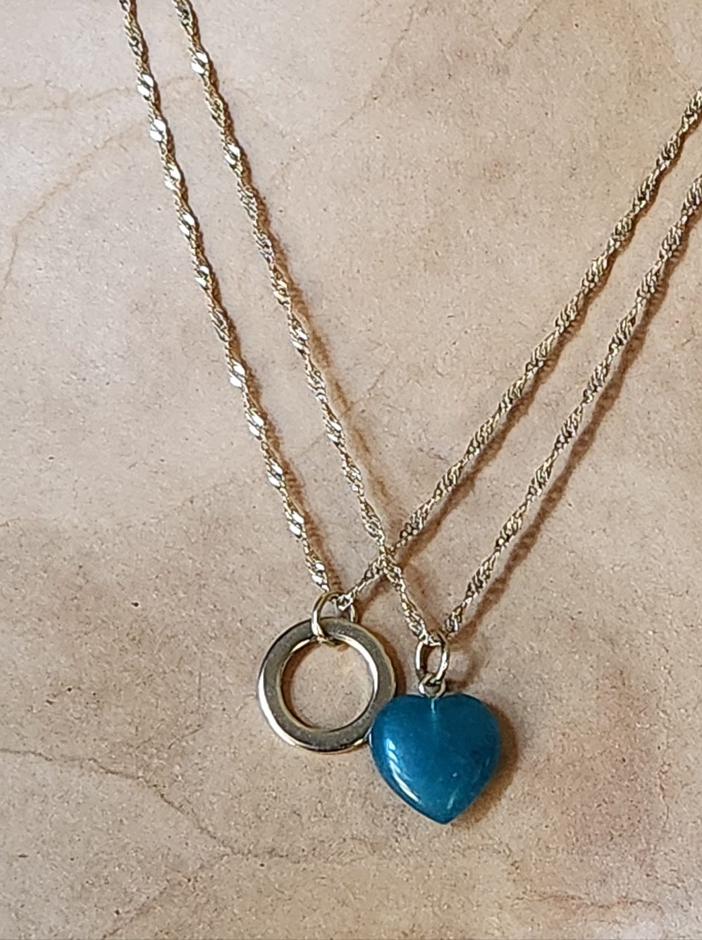 2/$30 RW&CO Double Chain Gold Plate Stone Heart Pendant Necklace